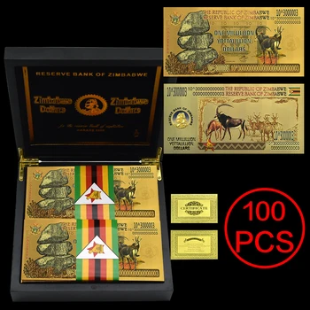 100 шт./кор. Банкноты из Зимбабве из золотой фольги 10 ^ 300003 миллионов Йотталионов долларов с эффектом флуоресценции в подарок