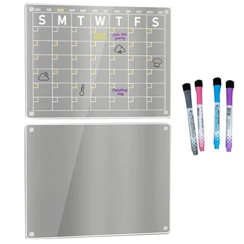 2 шт. Прозрачная Акриловая Магнитная доска-календарь для холодильника, 16X12 дюймов Для холодильника с 4 маркерами