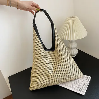 2023 Новая Женская Плетеная сумка на плечо, Однотонная бежевая и Хаки, сумка через плечо, сумки-ведра Для мужчин, Модная сумка для пляжного отдыха, Наплечная сумка