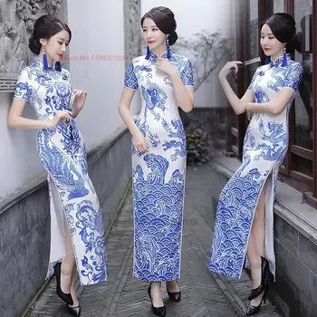 2023 китайское улучшенное платье чонсам, национальное платье с принтом дракона и феникса, восточное винтажное вечернее платье для банкета, vestido