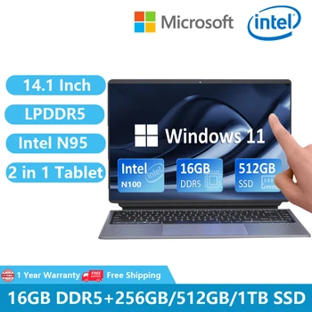 2024 Планшеты 2 В 1 ПК Ноутбуки Windows 11 Нетбук с Сенсорным экраном 14,1 Дюйма Intel Alder Lake-N100 16 ГБ DDR5 PD Зарядка WiFi Офис