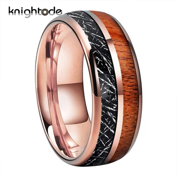 3 цвета, 8 мм, Мужское обручальное кольцо из карбида вольфрама, Черный метеорит/Деревянная инкрустация, Юбилейное кольцо, купольная полировка