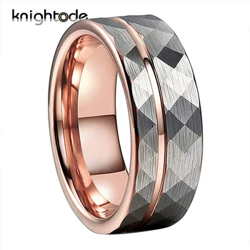3 цвета, 8 мм, кованые кольца из карбида вольфрама, Модные украшения для мужчин, женщин, обручальное кольцо с плоским смещением, удобная посадка