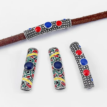 3 шт., длинная Изгибающаяся трубка в этническом стиле, Полая Текстурированная прокладка с отверстием 7 мм для браслета 