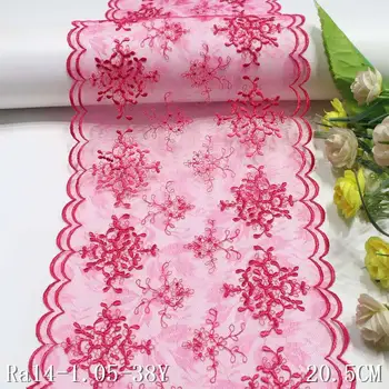 39 ярдов Новейшей ткани из розовой сетки с цветочной вышивкой, высококачественная кружевная отделка для платья