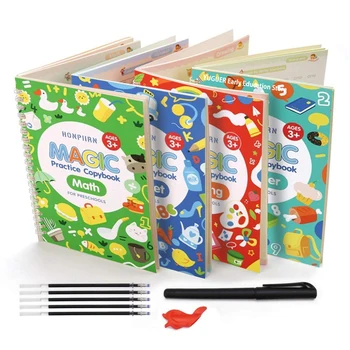4 Книги + Ручка Magic Practice Book Бесплатная Протирающая Детская Игрушка Наклейка Для Письма Английская Тетрадь Для Каллиграфии Игрушки Монтессори