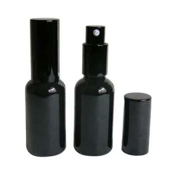 500 шт./лот, 30 мл, глянцевый черный стеклянный флакон с крышкой для лосьона, маленькая бутылочка с насосом для эфирного масла