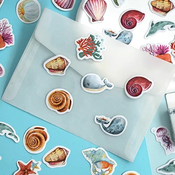 56 упаковок оптом мультяшных милых детских стикеров с океанской тематикой в штучной упаковке, креативный DIY коллаж деко, канцелярские принадлежности для скрапбукинга