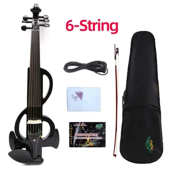 6-Струнная электрическая скрипка, 4/4 деревянного корпуса, Приятный звук, чехол без банта, черный #EV17
