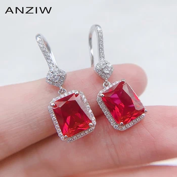 ANZIW, стерлинговое серебро, сияющая огранка, созданные в лаборатории рубиновые винтажные классические серьги-крючки для женщин, ювелирные подарки