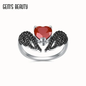 Gem's Beauty Кольца из стерлингового серебра 925 пробы для женщин, свадебные Модные украшения, натуральный драгоценный камень, сердце, Красный агат, Черный лебедь, Аниллос