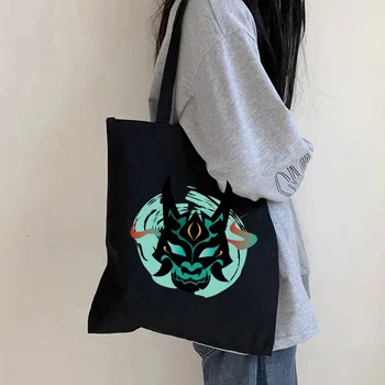 Genshin Impact Shopping Bag Графическая Сумка-Тоут в стиле Харадзюку, Женская Холщовая сумка на плечо, Женская Ulzzang, Забавная Эко-Сумка Большой емкости