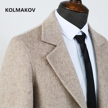 KOLMAKOV 2021, новое поступление, зимнее шерстяное пальто, утепленный тренч для мужчин, мужские элегантные повседневные Двусторонние шерстяные куртки, размер M-XXXL