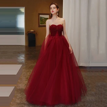 LAMYA Роскошные вечерние платья бордового цвета, большие размеры, коктейльное платье с открытыми плечами, Vestido De Noiva, расшитое бисером в виде сердечка