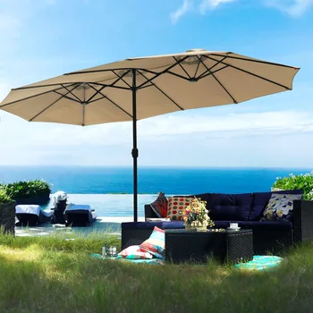 MF Studio 13-футовый Большой Зонт для патио Двухсторонний открытый рыночный зонт Бежевая мебель для патио пляжный зонт