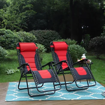 MF Studio Комплект из 2 мягких кресел с нулевой гравитацией, Складное кресло для патио на открытом воздухе с регулируемым подголовником и подстаканником, красный
