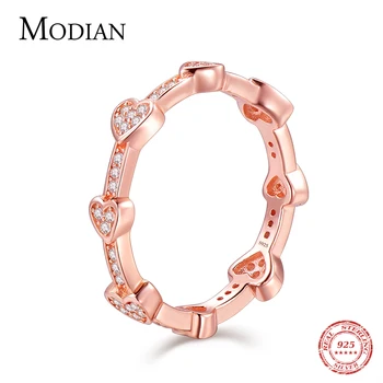 Modian 100% Подлинное кольцо из стерлингового серебра 925 Пробы, Розовое золото, модные кольца с сердечками, Любовь, Циркон, кольца на палец Для женщин, свадебные украшения