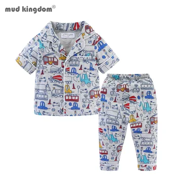 Mudkingdom, Летний пижамный комплект для мальчиков и девочек, топы с короткими рукавами и штаны на пуговицах, Одежда для сна, Детская одежда, Животные, Единорог
