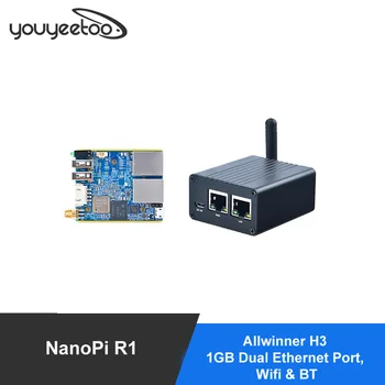 NanoPi R1 Allwinner H3 с двойным портом Ethernet 1 ГБ/512 МБ, WiFi и BT, встроенный eMMC с USB и последовательным портом для партии
