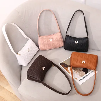 SHIYUN Fashion New 2022, однотонные сумки с вышивкой подмышками, украшение бабочкой, сумка на одно плечо, женская