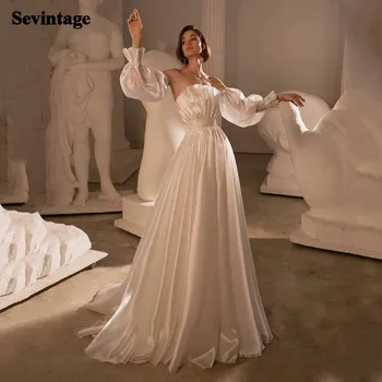 Sevintage A Line Свадебные платья в стиле Бохо 2021 С Пышными рукавами Пляжное платье Невесты в Складку Свадебные платья Принцессы Больших Размеров на заказ