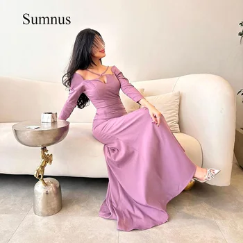 Sumnus Фиолетовые Атласные Вечерние Платья Русалки С Длинным рукавом Из Саудовской Аравии, Арабские Вечерние Платья для Вечеринок, Элегантное Платье для официальных мероприятий в Дубае 2023