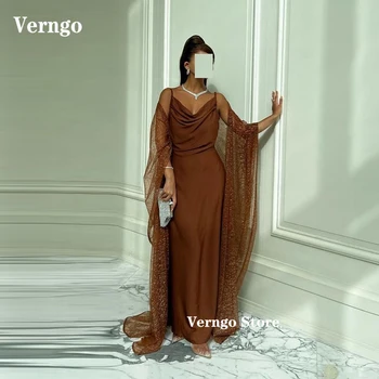 Verngo 2023 Кофейно-коричневый Шелк, Саудовские Арабские Женские Вечерние Платья, Блестящая Шаль Длиной до пола, Вечерние платья для мероприятий