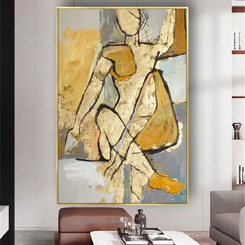 Абстрактный плакат с медно-золотым корпусом, 100% Ручная роспись маслом на холсте, Современная настенная художественная картина для домашнего декора гостиной