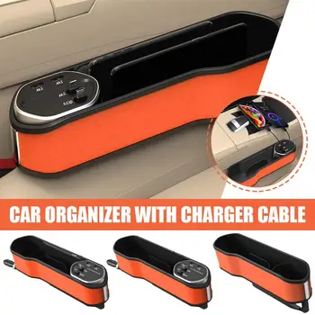 Автомобильный Щелевой ящик для хранения Беспроводная зарядка 2 USB-зарядных устройства Type C, Карманный органайзер для сидений для iPhone 