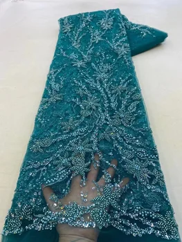Африканская Кружевная ткань с вышивкой пайетками, Нигерийское Кружево Для Жениха, Высококачественная Французская Тюлевая Кружевная ткань для свадьбы 5 ярдов