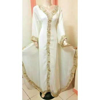 Белый Жоржет Дубай Марокко Кафтан Фараша Абайя Платье Длинное Платье Женская Европейская и американская мода Тренд