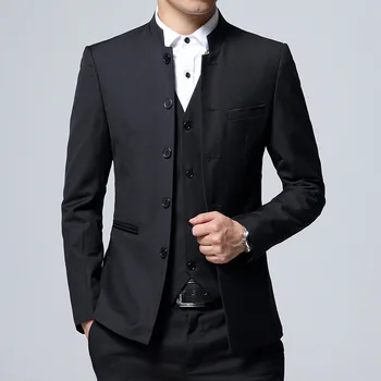 (Блейзер + жилет + брюки), корейская версия, тонкая туника, мужской костюм, свадебное платье жениха, комплект из трех предметов
