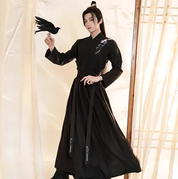 Большие размеры 3XL Hanfu Men, древнекитайские черные комплекты Hanfu, мужской карнавальный костюм для косплея на Хэллоуин, наряд Hanfu для мужчин, большой размер