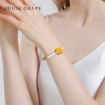 Браслет JUICY GRAPE Sunflower с эмалью ручной работы, 18-каратное позолоченное покрытие 2023, Модный Роскошный дизайн, Элегантные и модные женские украшения