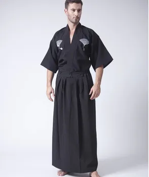 Винтажное черное Японское Мужское Кимоно-воин С Оби, Традиционная одежда самурая Юката, Конвенционный костюм, один размер