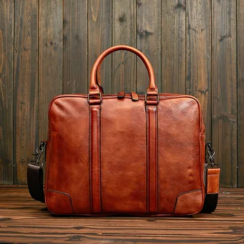 Винтажный портфель из коровьей кожи для мужчин, сумка из натуральной кожи, деловая сумка для ноутбука, мужская Роскошная сумка-мессенджер