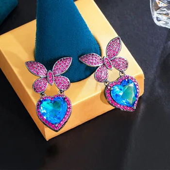 Двухцветная серебряная игла, легкие Роскошные милые серьги с индивидуальным дизайном, Циркон, Бабочка, Серьги для женщин