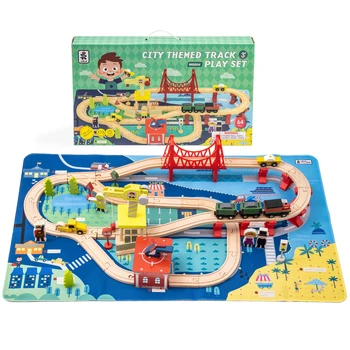 Деревянный поезд, набор деревянных железнодорожных путей с магнитными поездами, мостовой пандус, игрушечный поезд, набор для детей
