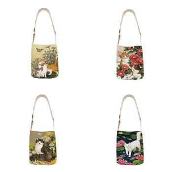 Женская сумка Cure cat, сумочка из хлопка и льна, мини-сумка, простая мини-сумка-мессенджер, повседневная сумка-мессенджер