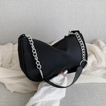 Женская сумка подмышками 2023, Новая Нейлоновая сумка на одно плечо с модной цепочкой, женские однотонные сумки-мессенджеры