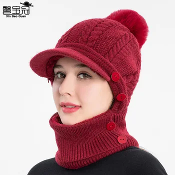 Зимний комплект шарфов с капюшоном для женщин, плюшевая теплая лыжная ветрозащитная шапка для улицы, толстые плюшевые пушистые шапочки