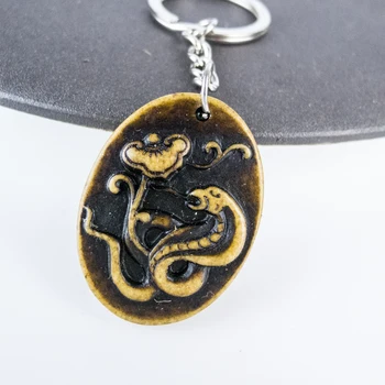 Змеиная цепочка для ключей с 12 китайскими знаками Зодиака, материал из кости Яка, Костяное искусство, Винтажные брелоки #GZ324
