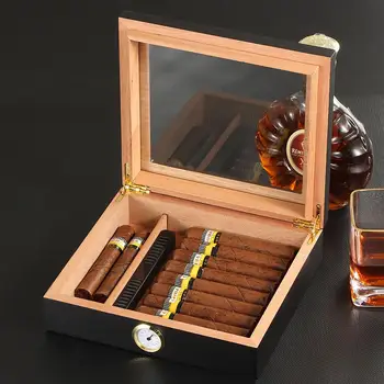 Кедровая коробка для сигар, портативная коробка для путешествий с увлажнителем и гигрометром, коробка для сигар подходит для сигар Cohiba
