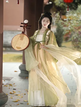 Китайское платье Hanfu, Женский костюм Феи для Косплея на Хэллоуин, Винтажная традиционная вышивка, Hanfu 2023, Летнее градиентное желтое платье