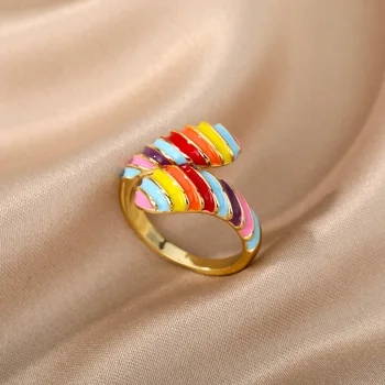 Кольца с радужной неоновой эмалью Для женщин, Открытое Регулируемое кольцо из нержавеющей Стали, красочные украшения для Вечеринки, Рождественский подарок anillos mujer