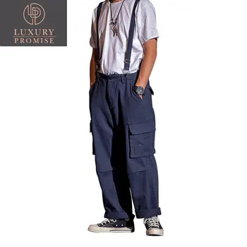 Комбинезон, Полукомбинезон, Брюки-карго, Мужские Свободные Прямые брюки с большим карманом, уличная одежда в стиле хип-хоп, Повседневные широкие брюки для папы