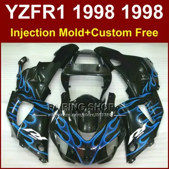 Комплект обтекателей мотоцикла для литья под давлением YAMAHA 1998 1999 YZFR1 YZF R1 YZF1000 98 99 blue flame в черных деталях обтекателя