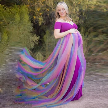 Красочное Макси Платье для беременных, Платья для фотосессии Беременных Женщин, Короткий рукав, Сексуальный V-образный вырез, платья для фотосессии беременных