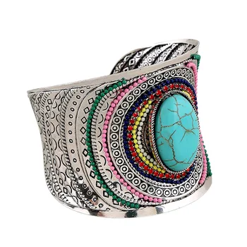 Красочные Натуральные Овальные Широкие браслеты-манжеты, Очаровательные Большие Браслеты, Богемный Тибетский браслет, Эмалевые украшения для женщин