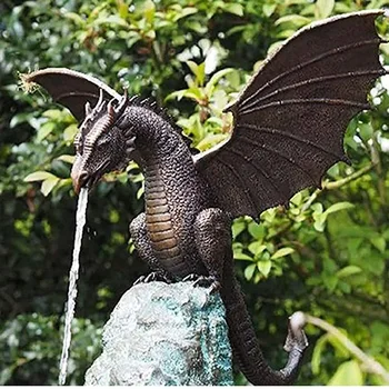 Креативный садовый фонтан, брызги воды, огнедышащий дракон, Скульптура из смолы с водным пейзажем, украшение садового стола